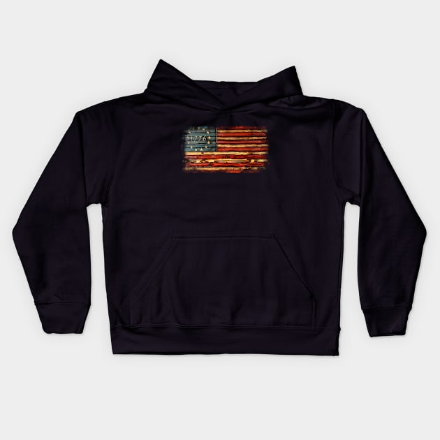 Wooden American Flag Kids Hoodie by BlackGrain